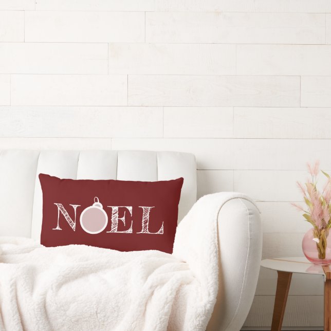 Deep Red Rustic Noel Typography jul Lumbarkudde (Soffa)