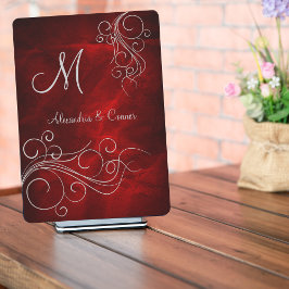 Deep Red Silver Swirl Monogram Formellt Bröllop Inbjudningar