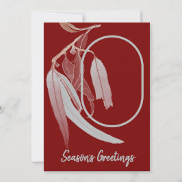 Deep Red & Soft grönt löv - minimal jul Julkort