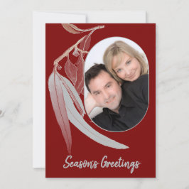 Deep Red & Soft grönt löv - minimal jul Julkort