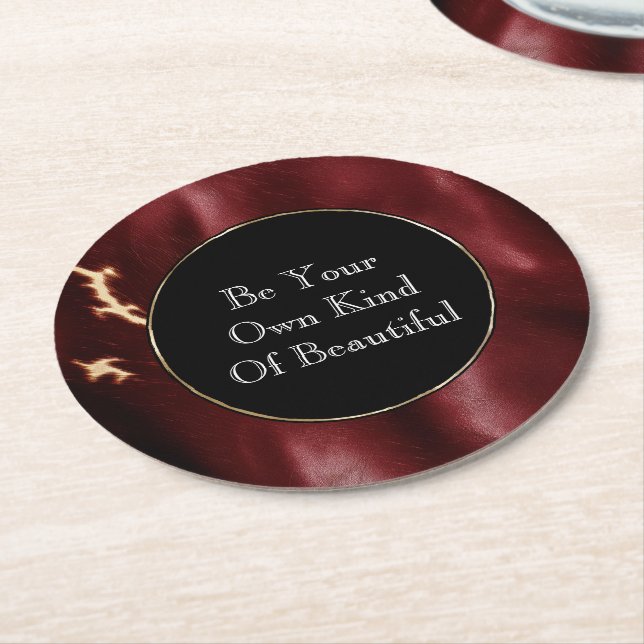 Deep Red Southwest Cowhide Underlägg Papper Rund (Vinklad)