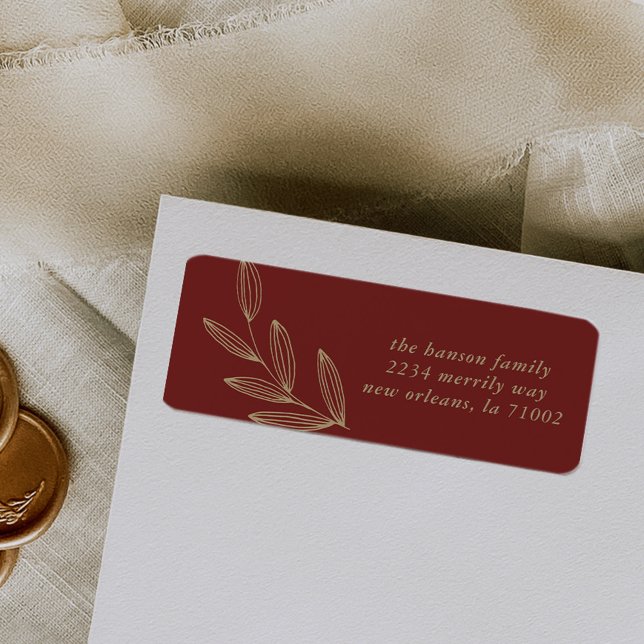 Deep Red Sprout Return-adressetikett Returadress Etikett (Hand-drawn sprout botanical maroon red return address label.)