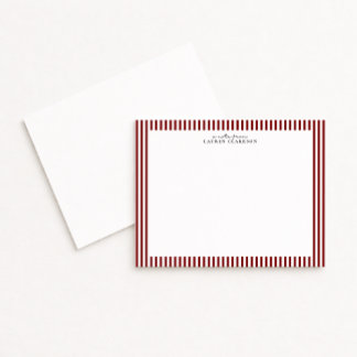 Deep Red Stripe Border Note Card Inbjudningar