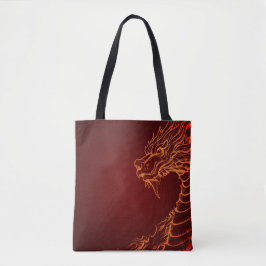 Deep Red Tote Bag med färgfull Dragon Skriv ut Tygkasse