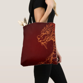 Deep Red Tote Bag med färgfull Dragon Skriv ut Tygkasse