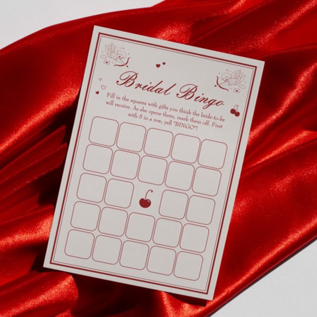 Deep Red Valentine Bridal Shower Bingo Game Card Inbjudningar (Skapare uppladdad)