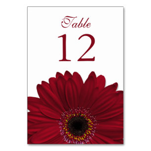 Deep Red White Gerbera Daisy Bröllop Bordsnummer