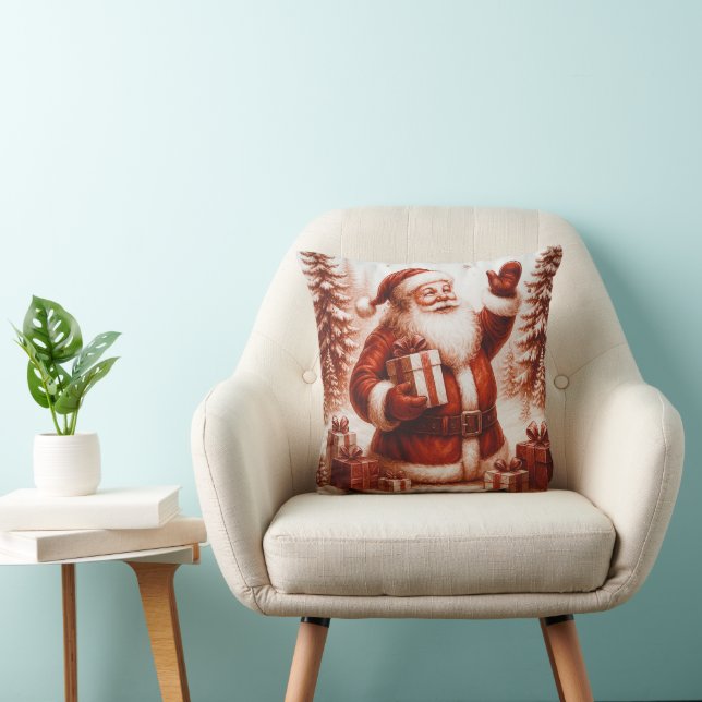 Deep Red & White Santa Christmas Throw Pillow Kudde (Stol)