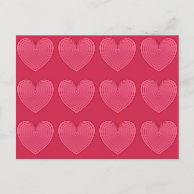 Deep Ro Rosa Satin Hearts Vykort (Framsida)