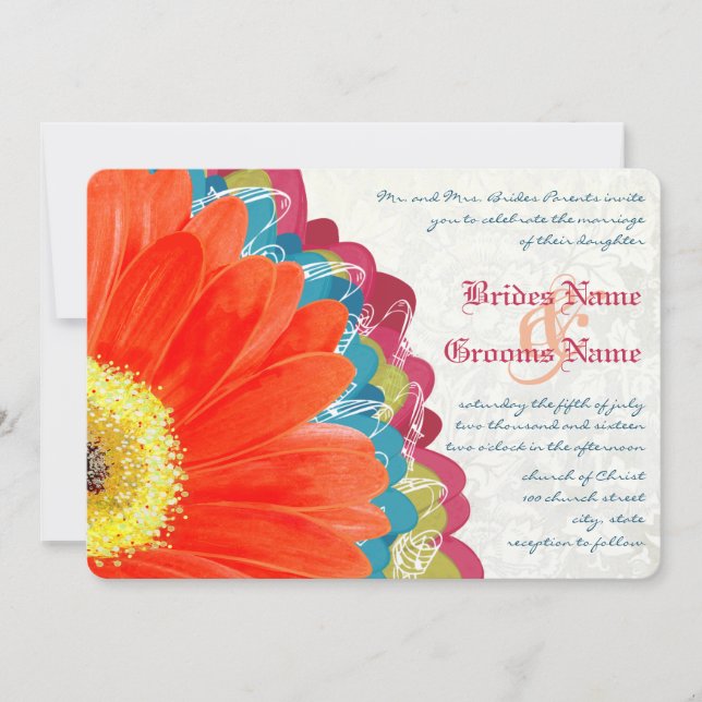 Deep Ro Teal Neo Mint Grönt Gerber Bröllop Inbjudningar (Framsida)