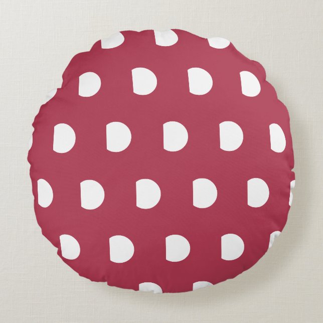Deep Ro White Geometric Polka dots Mönster Rund Kudde (Framsidan)