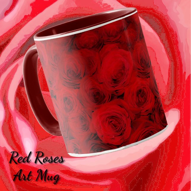 Deep Röd ros Art Mugg Kopp (Deep Red rose flowers art mug.)
