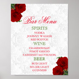 Deep Röd ros Blommigt Bröllop - Pub Menu Poster