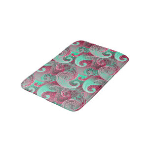 Deep Rosa and Aqua Paisley Damask Pattern Badrumsmatta