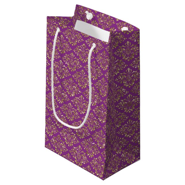 Deep Rosa and Guld Damask Gift Bag (Framsidan Vinklad)