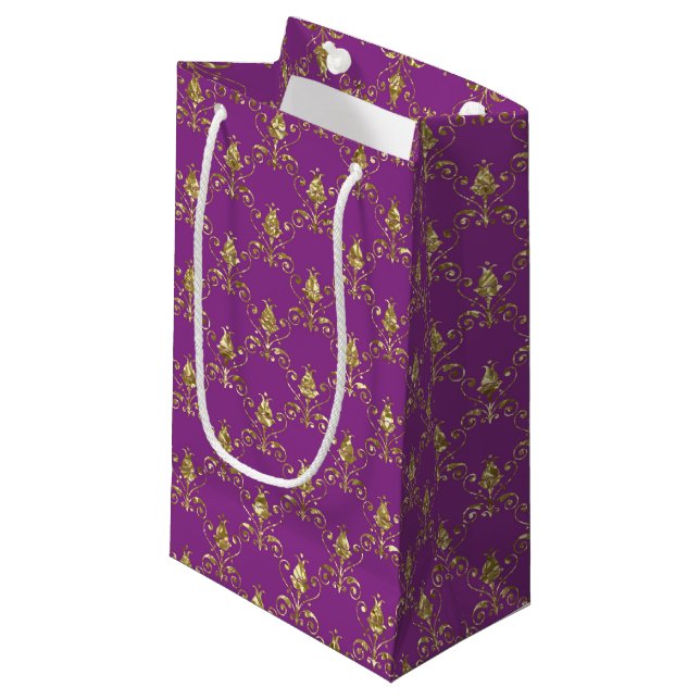 Deep Rosa and Guld Damask Gift Bag (Framsidan Vinklad)