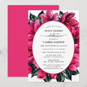 Deep Rosa Blommigt Botanical Sweet sixteen Inv Inbjudningar