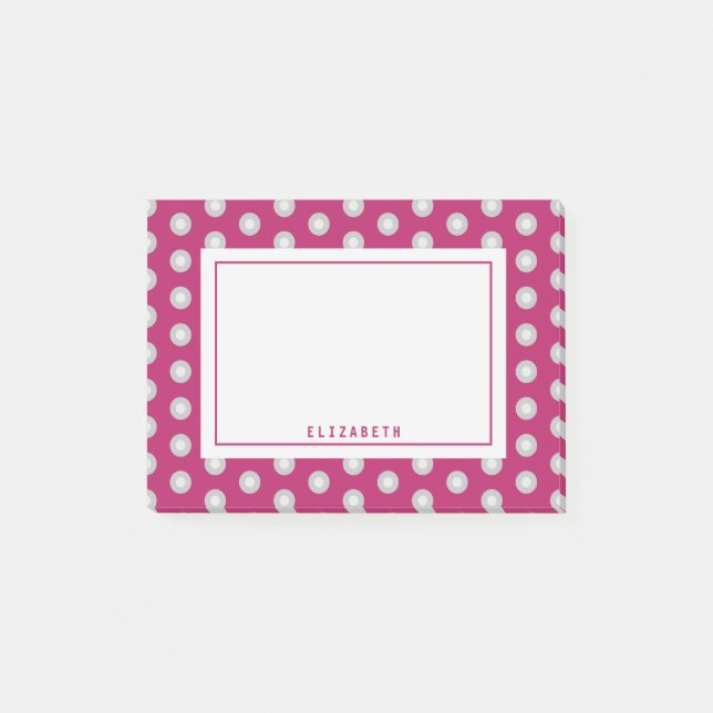 Deep Rosa Polka Dot Namn-mall Post-it Block (Framsida)