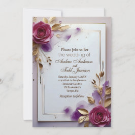 Deep rosa ros guld löv guld ram bröllop inbjudningar