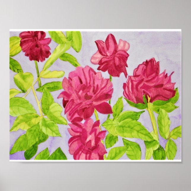Deep Rosa ros Watercolor Poster (Framsidan)