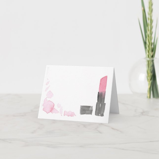 Deep Rosa Watercolor Lipstick Note Card Kort (Framsida)