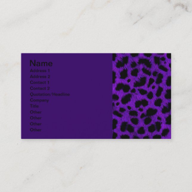 DEEP ROYAL LILA BLACK ANIMAL PRINT MÖNSTER DIGIT VISITKORT (Framsida)