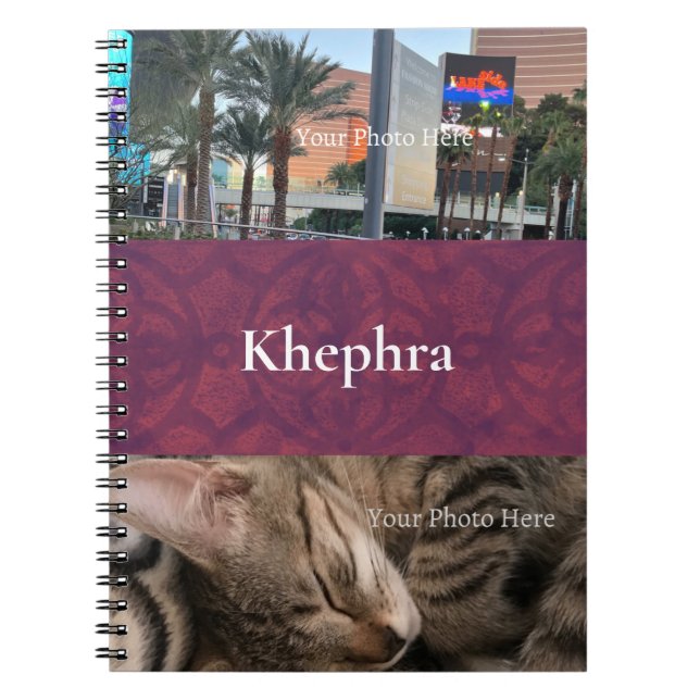 Deep Ruby Batik Namn och Photo Collage Anteckningsbok (Framsidan)