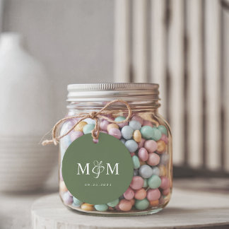Deep Sage Green Monogram Ampersand Script Wedding Gåvor Etiketter