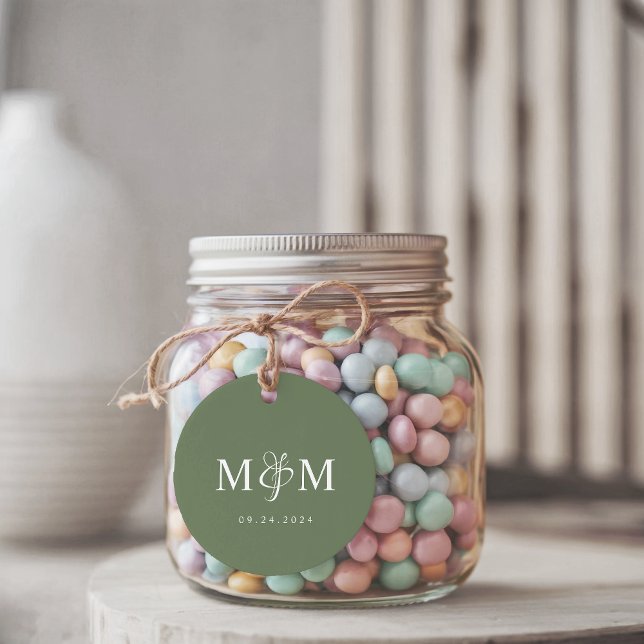 Deep Sage Green Monogram Ampersand Script Wedding Gåvor Etiketter (Skapare uppladdad)