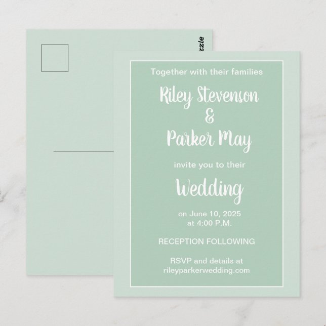 Deep Sage Grönt 2-tonad bröllopsinbjudan Vykort (Fram/baksida)