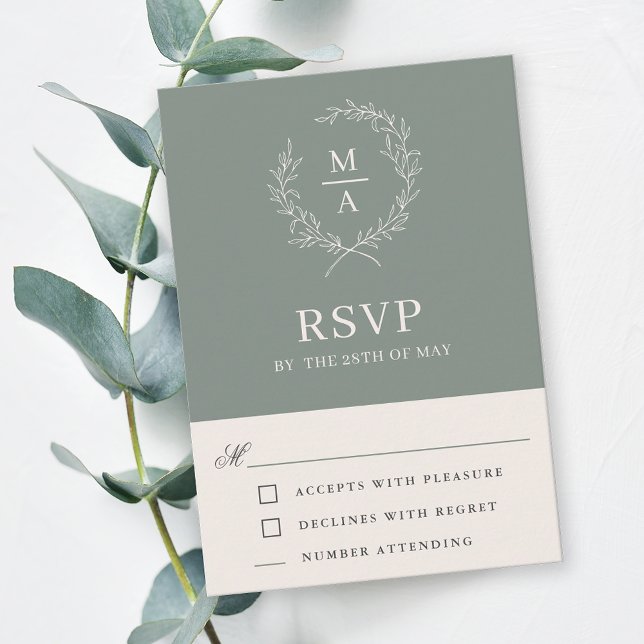 Deep Sage Simple Elegant Monogram OSA Kort (Skapare uppladdad)