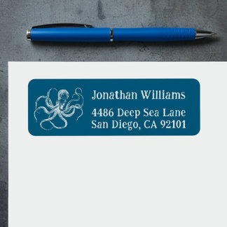 Deep Sea Blue Octopus Return Address Labels Returadress Etikett