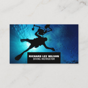 Deep Sea Diver Silhouette, Dyka Instruktör Visitkort