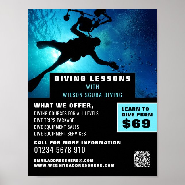 Deep Sea Diver Silhouette, Dyka Lesson Poster (Framsidan)