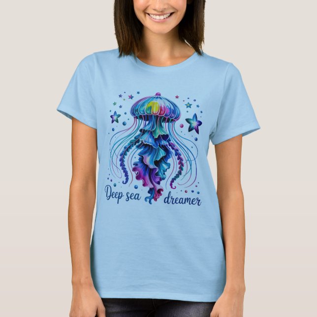 Deep Sea Dreamer Jellyfish Blue Art T Shirt (Framsida)