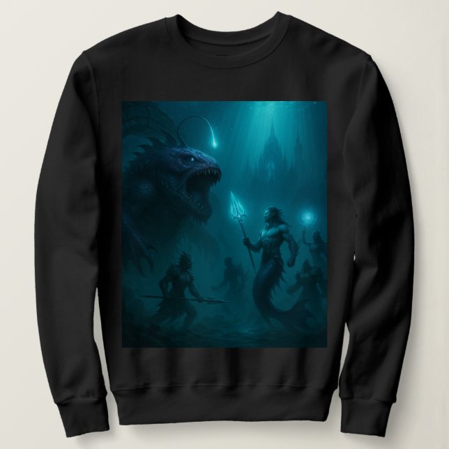 Deep Sea Kingdom – Epic Fantasy Warrior vs Sea Mon T Shirt (Design framsida)