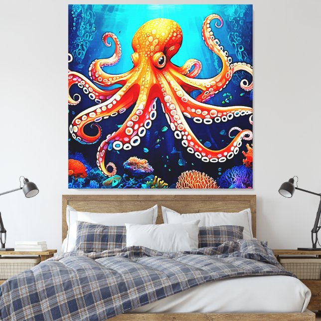 Deep Sea Octopus Glow Design Canvastryck (Insitu (sovrum))