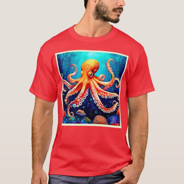 Deep Sea Octopus Glow Design T Shirt (Framsida)