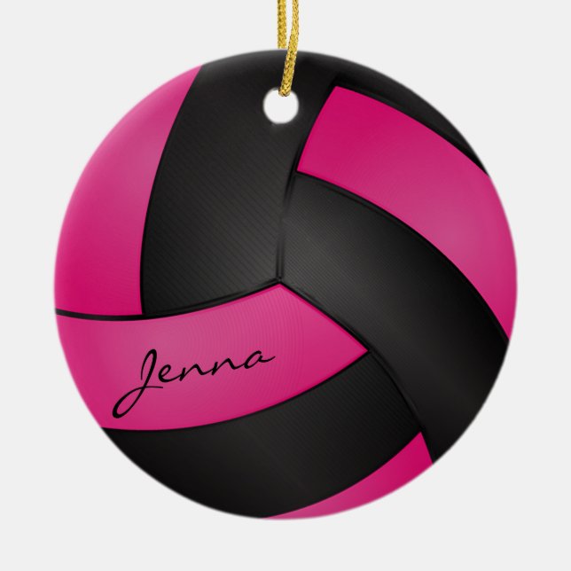 Deep Shock rosa och Black Personalize Volleyball Julgransprydnad Keramik (Framsidan)