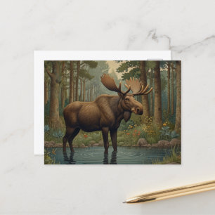 Deep skogen moose boho woodland forest greenery vykort