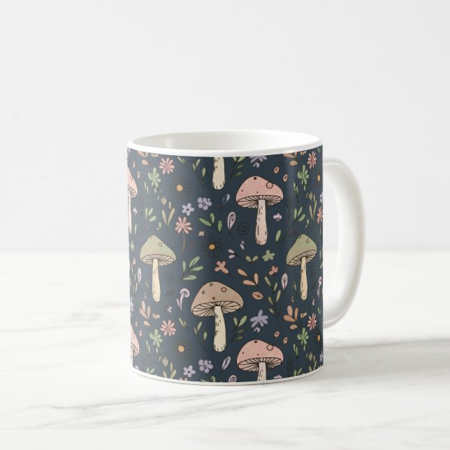 Deep Slate Blue Moody Mushroom All Over Print Kaffemugg (Framsida höger)