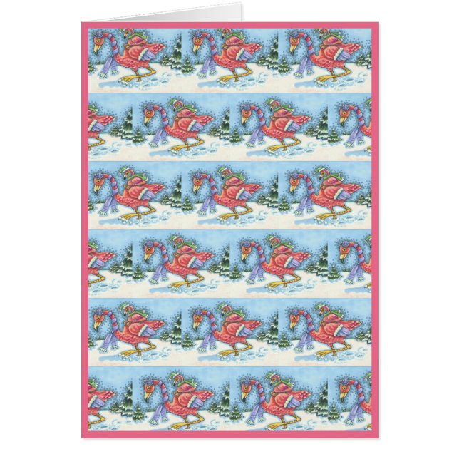 DEEP SNÖ ROSA FLAMINGO, CHRISTMAS GREETING CARD B OBS KORT (Framsidan)