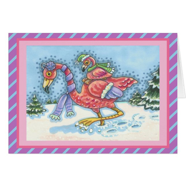 DEEP SNÖ ROSA FLAMINGO, CHRISTMAS GREETING CARD V HÄLSNINGSKORT (Framsidan Horizontal)