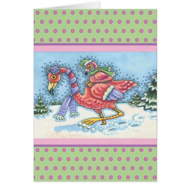 DEEP SNÖ ROSA FLAMINGO, CHRISTMAS GREETING CARD V HÄLSNINGSKORT (Framsidan)