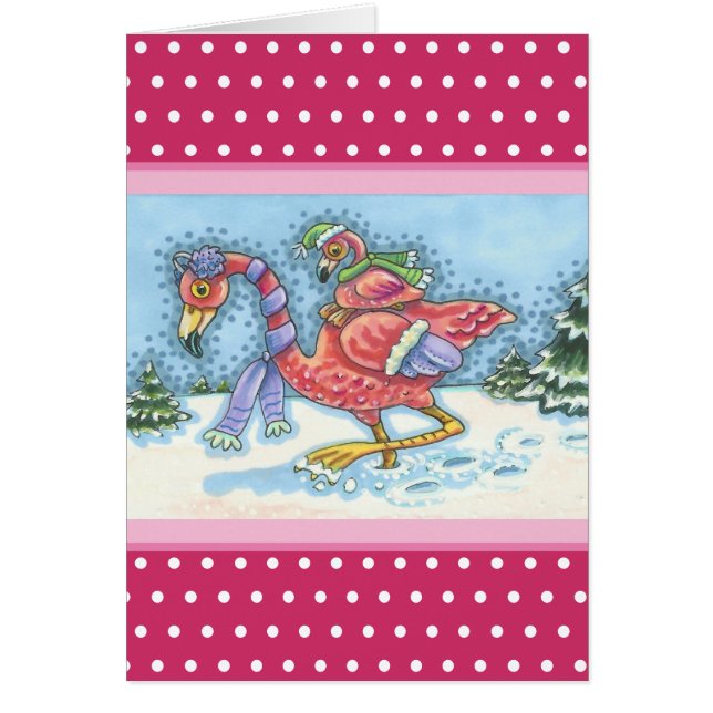 DEEP SNÖ ROSA FLAMINGO, CHRISTMAS GREETING CARD V HÄLSNINGSKORT (Framsidan)