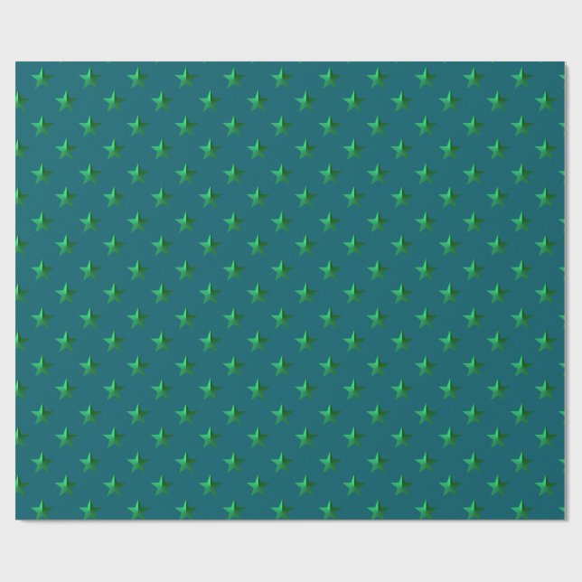 Deep Teal Blue Grönt Stars Presentpapper (Platt)