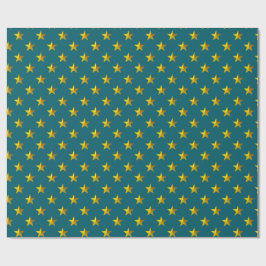 Deep Teal Blue Guld Stars Presentpapper