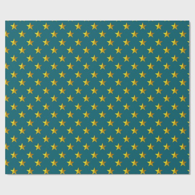 Deep Teal Blue Guld Stars Presentpapper (Platt)