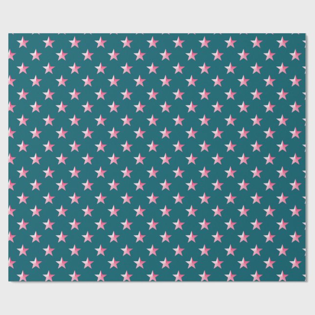 Deep Teal Blue Rosa Stars Presentpapper (Platt)