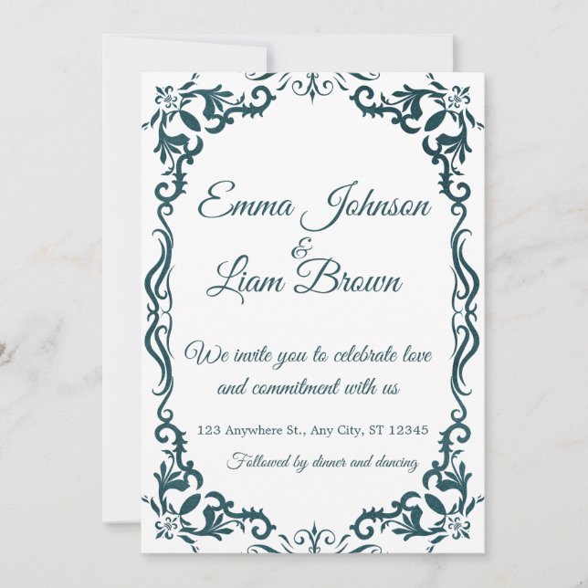 Deep Teal Blue Talavera Mexican Wedding Invitation Inbjudningar (Framsida)